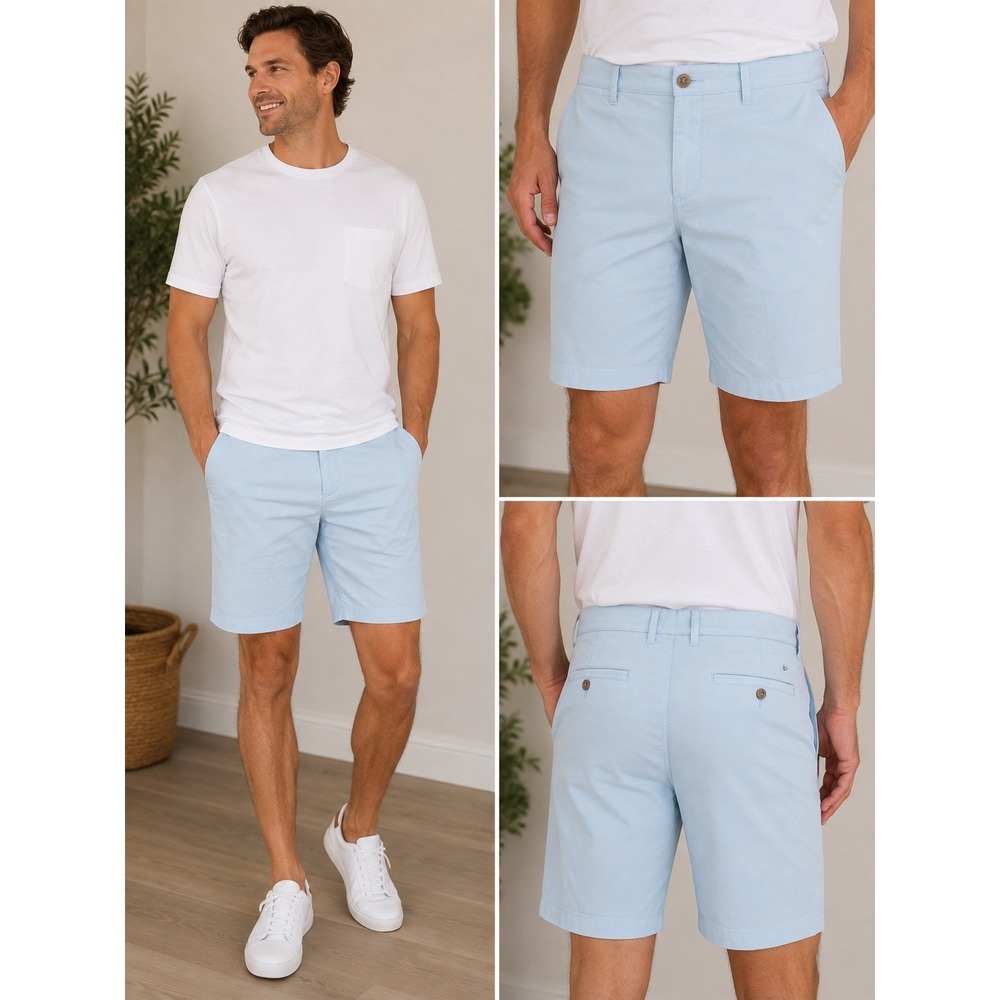 Goodfellow & Co Mens Linden Shorts 36 Light Blue 10.5 Inseam Flat Front Stretch